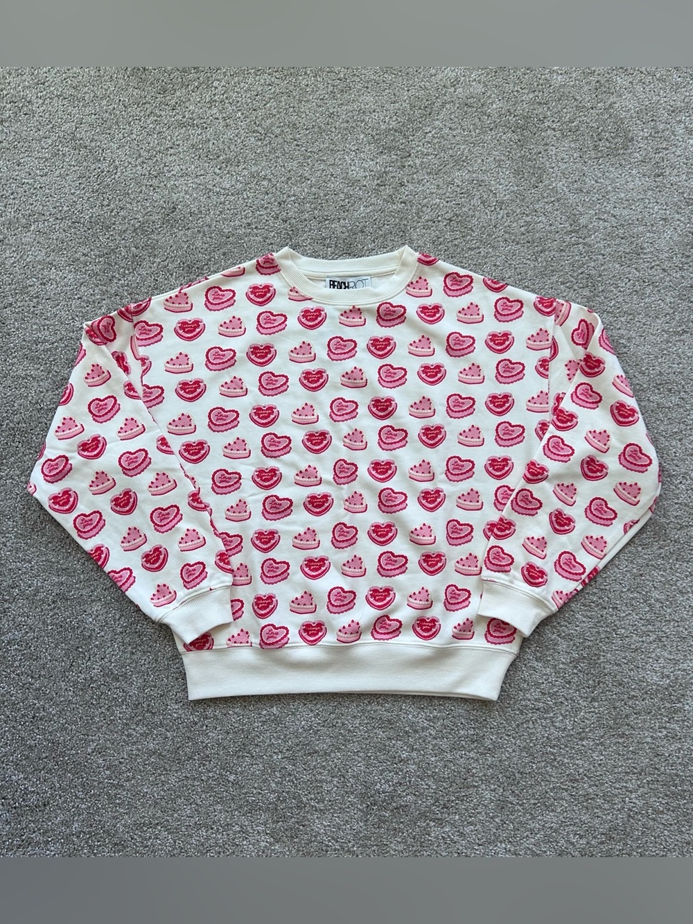 Beach Riot For Anthropologie Devyn Long-Sleeve Cotton Heart Sweatshirt XS & NWT - Picture 5 of 9